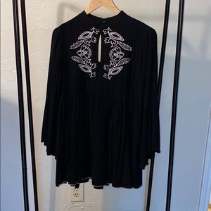 Minkpink bell sleeve black embroidered dress